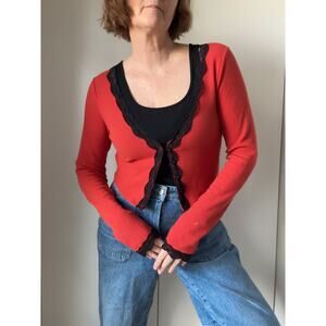 Y2K Delia's Thermal Cropped Cardigan lace Trim Size Large